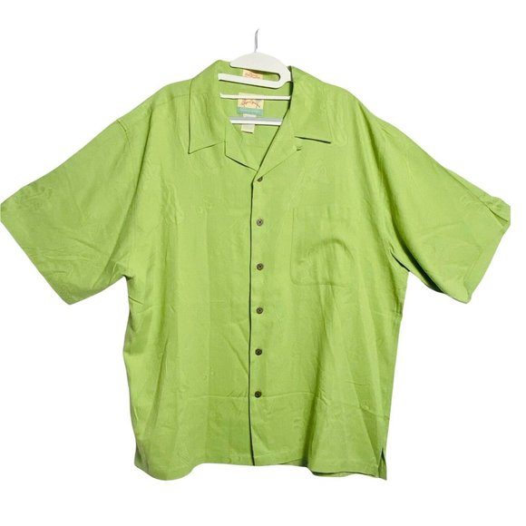 Reyn Spooner Men Large Green Golf Theme Short Sleeve Button Front Silk Shirt - Picture 5 of 8